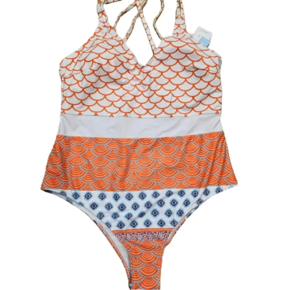 Orange and White One-piece Swimsuit NWT - Picture 2 of 8